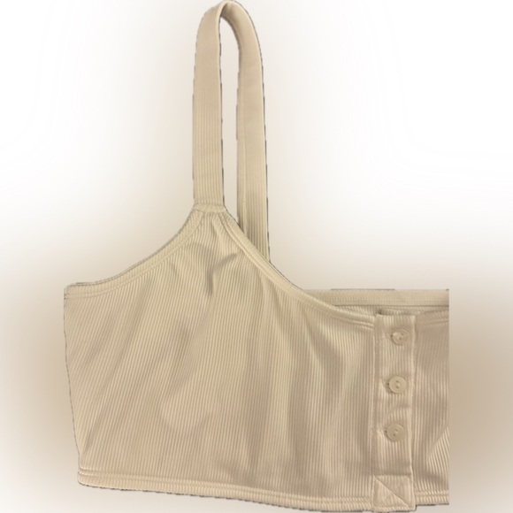 White Ribbed Bralette - 3-Button Front | For You by Urban Outfitters - Picture 3 of 8
